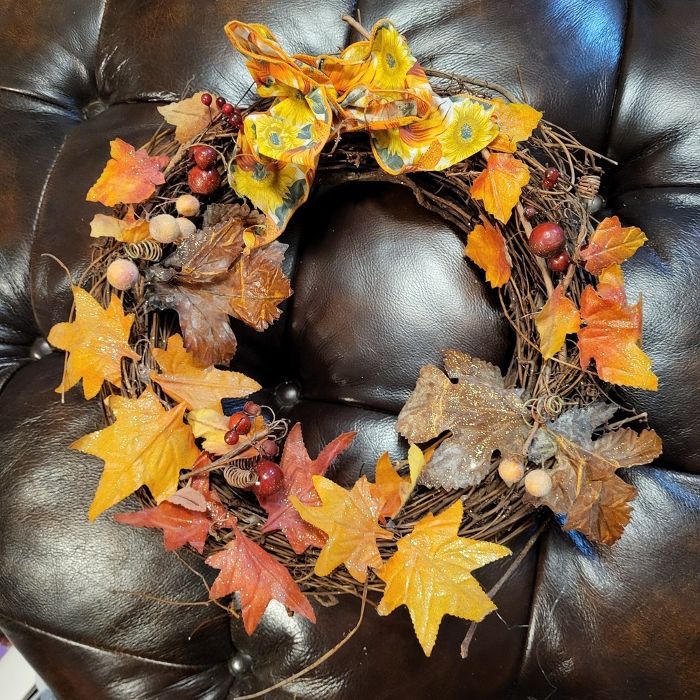 Decorative 13" Autumn Themed Handmade Grapevine Wreath